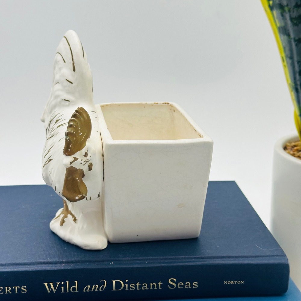 Wales Vintage Ceramic Rooster Planter White Gold Made in Japan - Picture 4 of 9